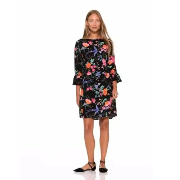 Old Navy Women's Floral Print Ruffle Sleeve Shift Dress Black Multi Size S NWOT Old Navy Women's Floral Print Ruffle Sleeve Shift Dress Black Multi Size S NWOT